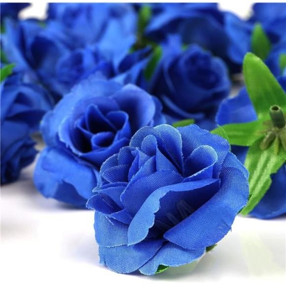 50pcs Blue Roses Artificial Flowers Bulk 1.6" Small Silk Fake Roses Flower Heads - Picture 8 of 14